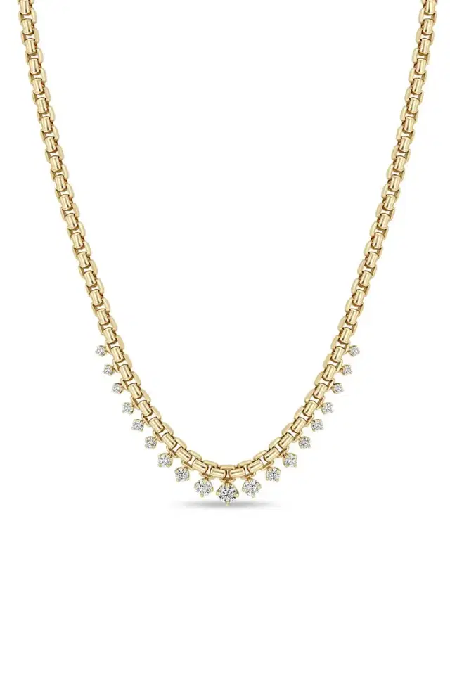 ZOE CHICCO Large Graduated Prong Diamond Box Chain Necklace