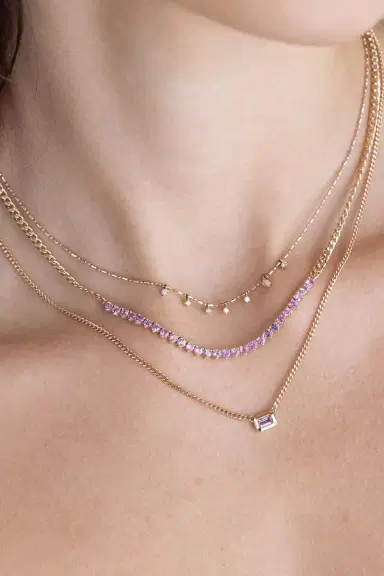 Zoë Chicco Pink Sapphire Small Curb Chain Tennis Necklace | Thumbnail 2