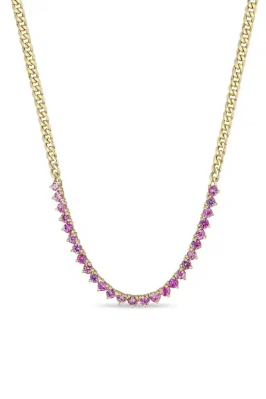Zoë Chicco Pink Sapphire Small Curb Chain Tennis Necklace | Thumbnail 1