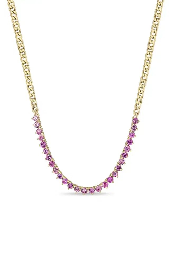 ZOE CHICCO Pink Sapphire Small Curb Chain Tennis Necklace
