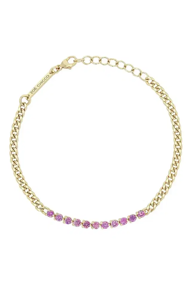 ZOE CHICCO Small Sapphire Tennis Segment Curb Chain Bracelet