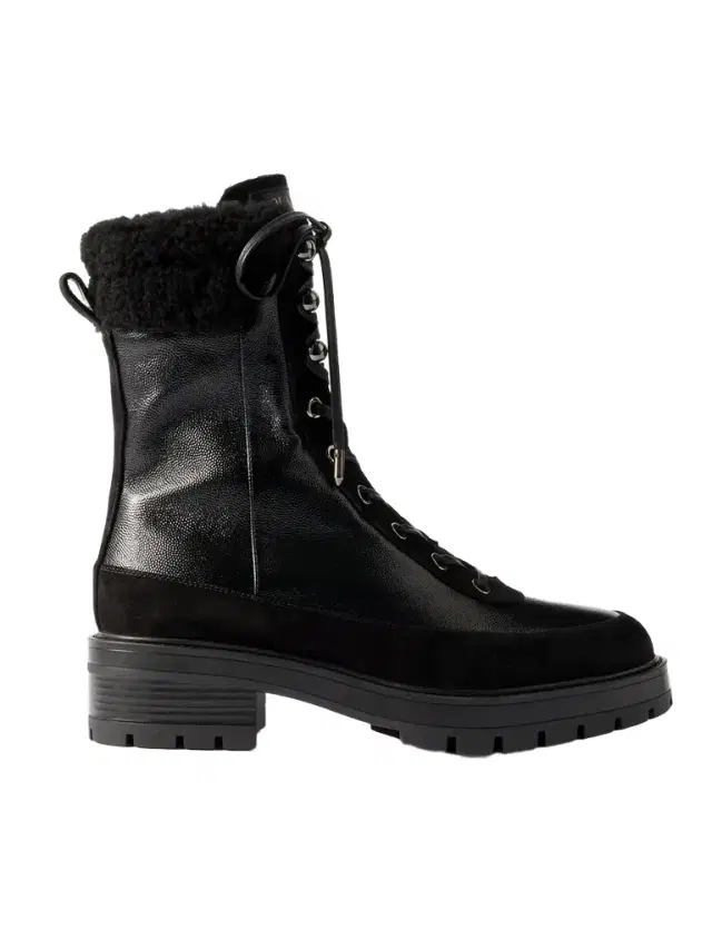 Very Cortina 20 Shearling-lined Suede-trimmed Glossed Textured-leather Combat Boots
