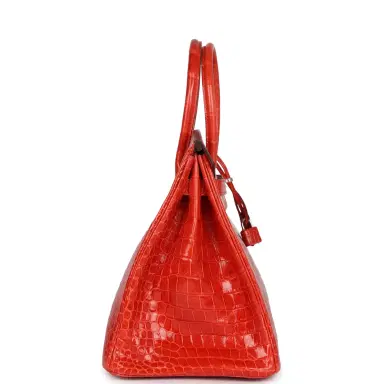 HERMÈS Pre-owned Hermes Birkin 35 Orange Poppy Shiny Porosus Crocodile Palladium Hardware | Thumbnail 4 HERMÈS Pre-owned Hermes Birkin 35 Orange Poppy Shiny Porosus Crocodile Palladium Hardware | Thumbnail 4