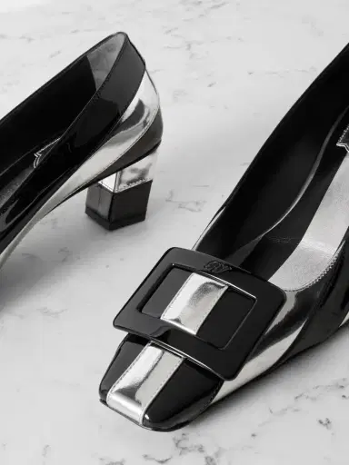 Roger Vivier Belle Vivier 45 Embellished Striped Metallic And Patent-leather Pumps | Thumbnail 4 Roger Vivier Belle Vivier 45 Embellished Striped Metallic And Patent-leather Pumps | Thumbnail 4