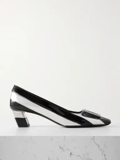 Roger Vivier Belle Vivier 45 Embellished Striped Metallic And Patent-leather Pumps | Thumbnail 1 Roger Vivier Belle Vivier 45 Embellished Striped Metallic And Patent-leather Pumps | Thumbnail 1