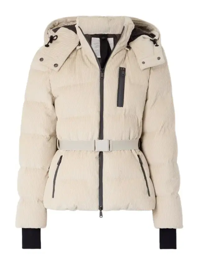 Hooded Belted Bead-embellished Ribbed Cotton-velvet Ski Jacket