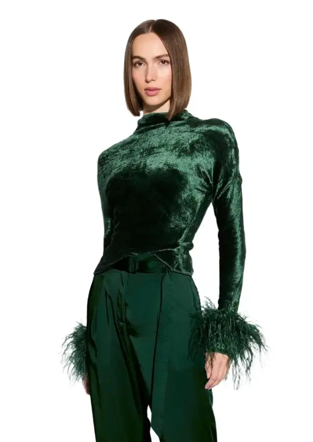 LAPOINTE Velvet Dolman Top With Feathers