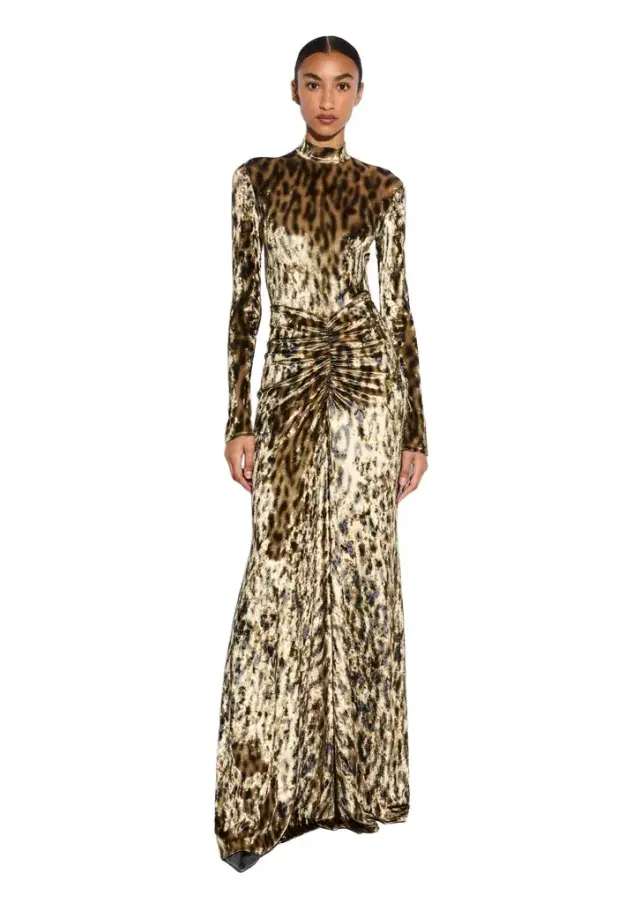 Velvet Leopard Ruched Maxi Skirt