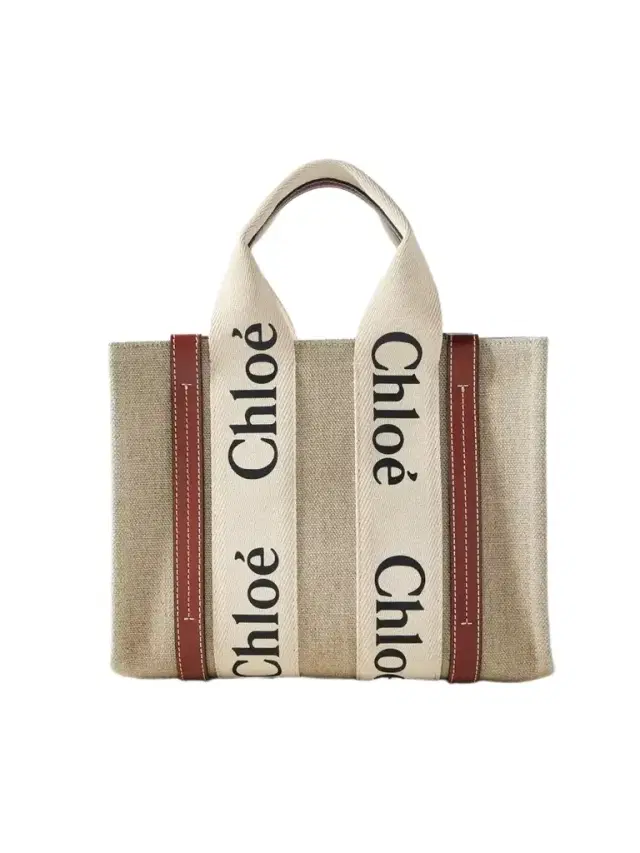 Chloé + Net Sustain Woody Small Embroidered Leather-trimmed Linen Tote