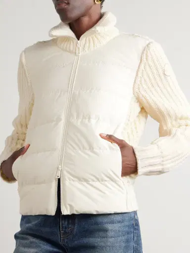 Moncler Appliquéd Quilted Shell-trimmed Wool And Cashmere-blend Down Cardigan | Thumbnail 3 Moncler Appliquéd Quilted Shell-trimmed Wool And Cashmere-blend Down Cardigan | Thumbnail 3