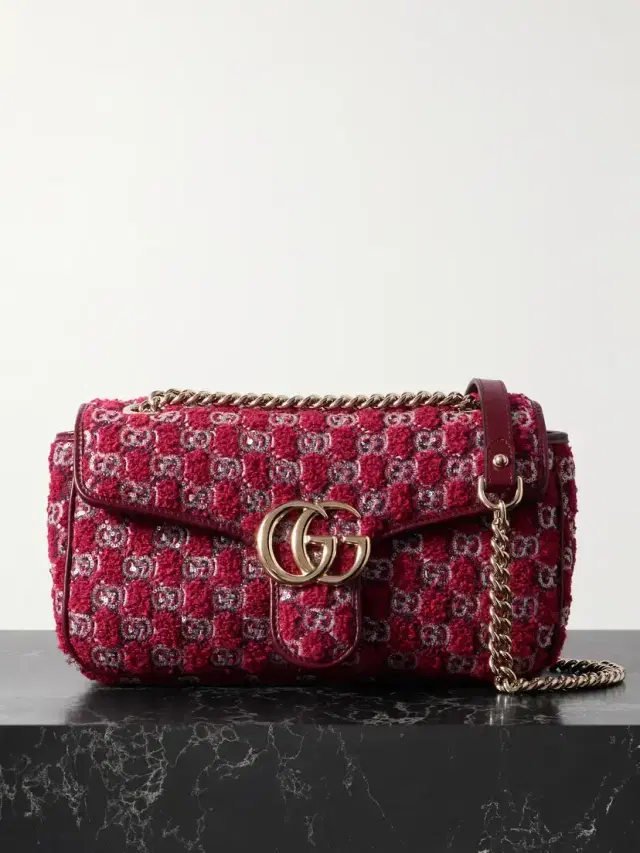 Gg Marmont 2.0 Embellished Embroidered Leather-trimmed Bouclé Shoulder Bag