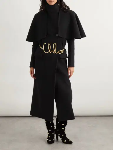 Chloé Cape-effect Double-breasted Leather-trimmed Wool Coat | Thumbnail 2 Chloé Cape-effect Double-breasted Leather-trimmed Wool Coat | Thumbnail 2