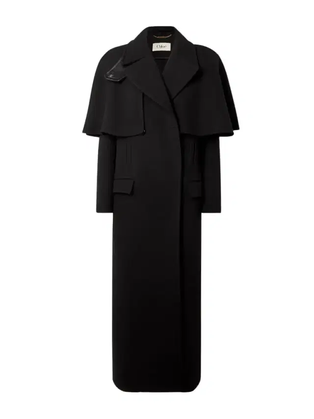 Cape-effect Double-breasted Leather-trimmed Wool Coat