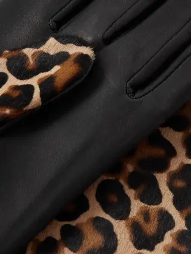 Agnelle Susan Leather And Leopard-print Calf Hair Gloves | Thumbnail 3 Agnelle Susan Leather And Leopard-print Calf Hair Gloves | Thumbnail 3