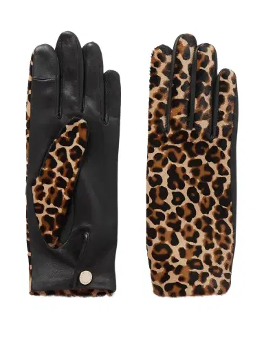 Agnelle Susan Leather And Leopard-print Calf Hair Gloves | Thumbnail 1 Agnelle Susan Leather And Leopard-print Calf Hair Gloves | Thumbnail 1