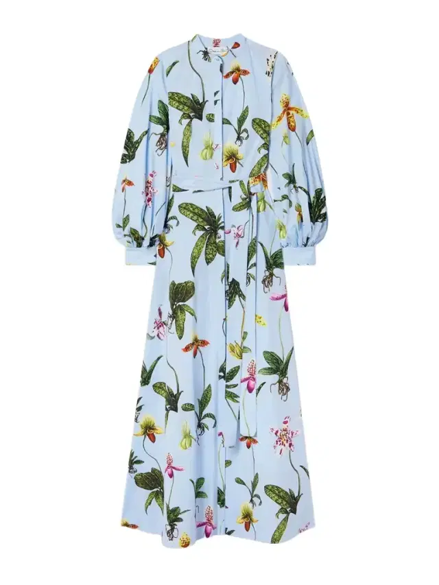 Belted Floral-print Cotton-blend Poplin Maxi Shirt Dress