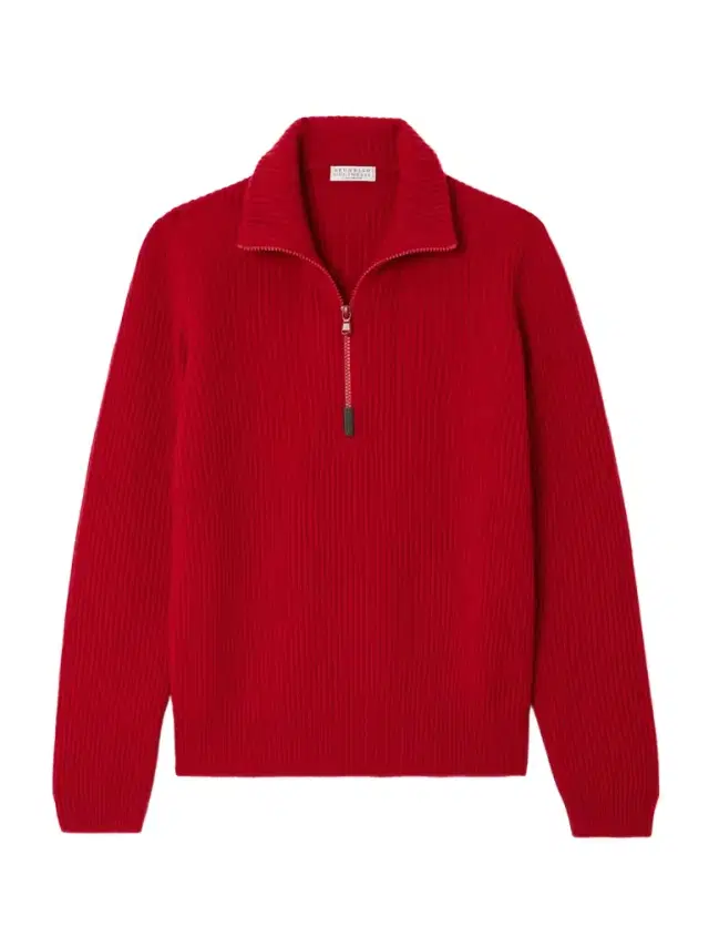 Bead-embellished Turtleneck Ribbed Cashmere Polo Sweater