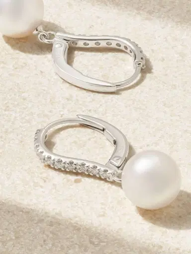 Mikimoto 18-karat White Gold, Diamond And Pearl Earrings | Thumbnail 3 Mikimoto 18-karat White Gold, Diamond And Pearl Earrings | Thumbnail 3