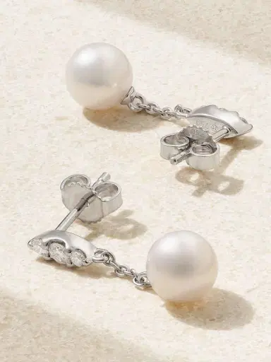 Mikimoto Morning Dew 18-karat White Gold, Pearl And Diamond Earrings | Thumbnail 3