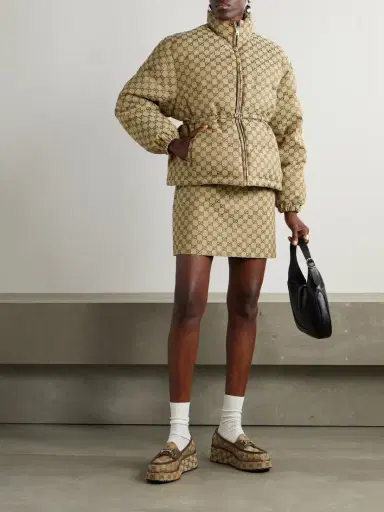 Gucci Belted Leather-trimmed Cotton-blend Canvas Down Jacket | Thumbnail 2 Gucci Belted Leather-trimmed Cotton-blend Canvas Down Jacket | Thumbnail 2