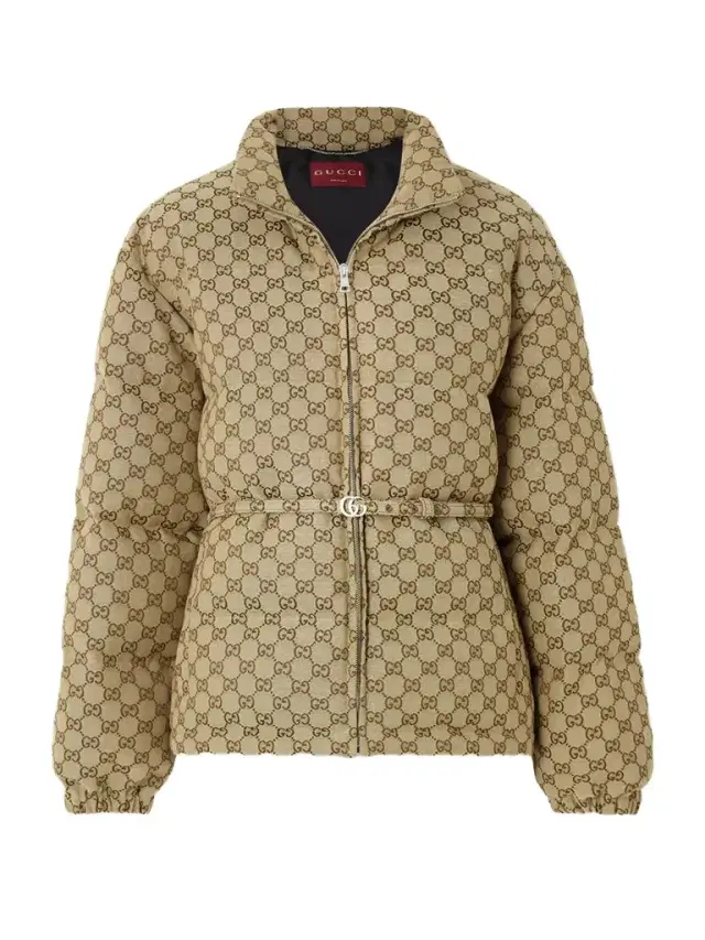 Belted Leather-trimmed Cotton-blend Canvas Down Jacket