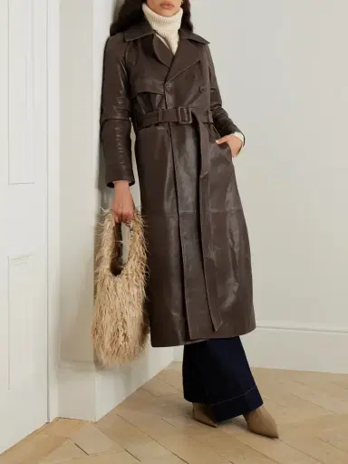Nour Hammour Valetta Double-breasted Belted Leather Trench Coat | Thumbnail 2 Nour Hammour Valetta Double-breasted Belted Leather Trench Coat | Thumbnail 2