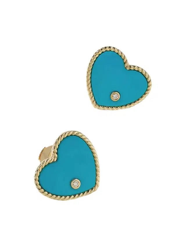 Cœur 9-karat Gold, Turquoise And Diamond Earrings