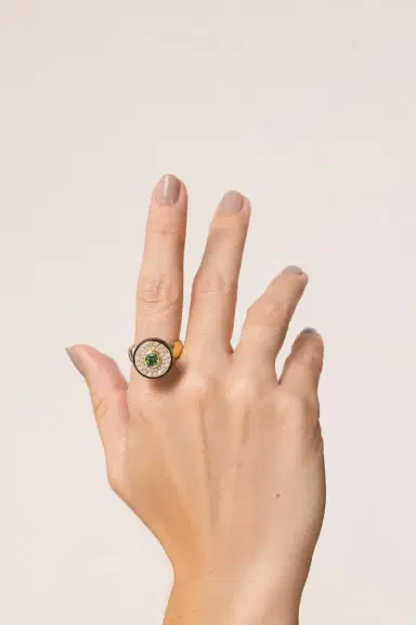 MARK DAVIS Diamond Garnet Green Bakelite Ring | Thumbnail 2
