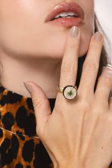 MARK DAVIS Diamond Garnet Green Bakelite Ring | Thumbnail 3