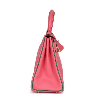 HERMÈS Hermes Special Order (HSS) Kelly Retourne 28 Rose Azalee and Vert Vertigo Swift Gold Hardware | Thumbnail 3 HERMÈS Hermes Special Order (HSS) Kelly Retourne 28 Rose Azalee and Vert Vertigo Swift Gold Hardware | Thumbnail 3