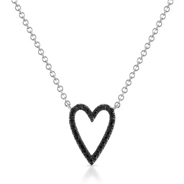 Stephanie Gottlieb Small Black Diamond Pave Heart Shaped Outline Necklace