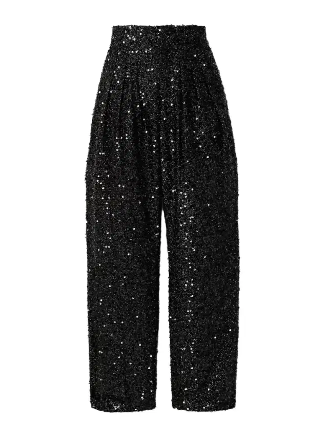 Aras Pleated Sequined Metallic Tulle Tapered Pants