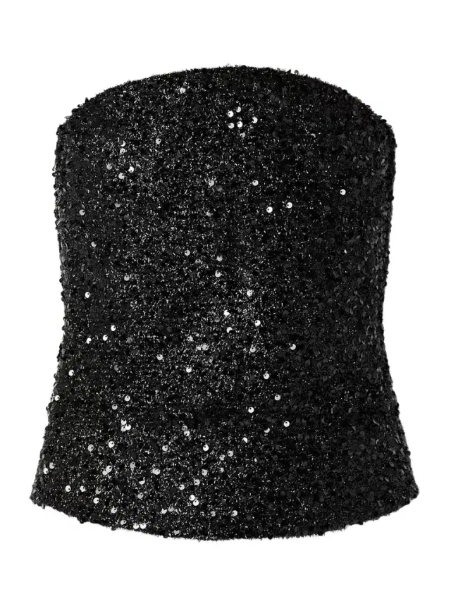 Aviana Strapless Sequined Metallic Tulle Top