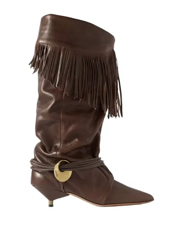 Fringed Leather Knee Boots