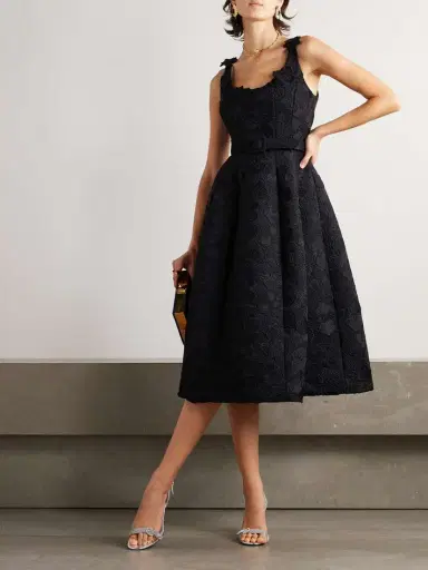 Oscar de la Renta Belted Appliquéd Guipure Lace And Silk-blend Crepe Midi Dress | Thumbnail 2 Oscar de la Renta Belted Appliquéd Guipure Lace And Silk-blend Crepe Midi Dress | Thumbnail 2