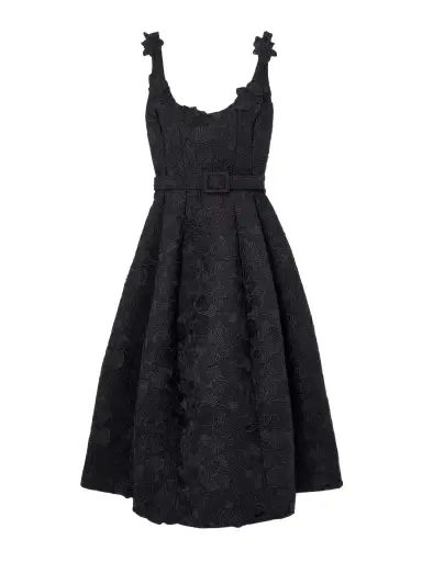Oscar de la Renta Belted Appliquéd Guipure Lace And Silk-blend Crepe Midi Dress | Thumbnail 1 Oscar de la Renta Belted Appliquéd Guipure Lace And Silk-blend Crepe Midi Dress | Thumbnail 1