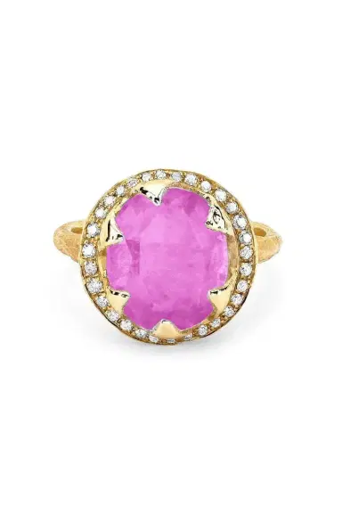 LOGAN HOLLOWELL Baby Queen Full Pave Halo Pink Sapphire Ring | Thumbnail 1
