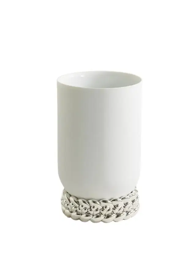 Christofle Babylone Small Silver-plated Porcelain Vase