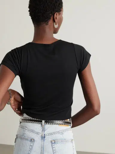 ÉTERNE Short Sleeve Baby Tee Cropped Cotton And Modal-blend Jersey T-shirt | Thumbnail 3 ÉTERNE Short Sleeve Baby Tee Cropped Cotton And Modal-blend Jersey T-shirt | Thumbnail 3