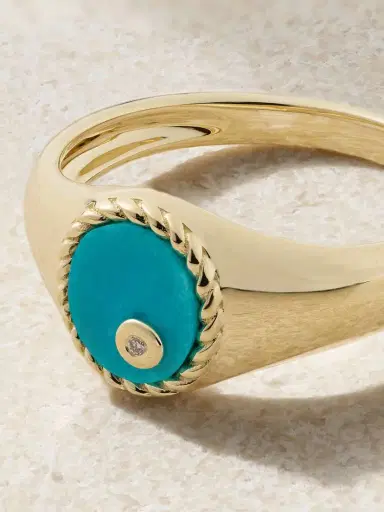 Yvonne Léon Baby Chevalière 9-karat Gold, Turquoise And Diamond Ring | Thumbnail 4
