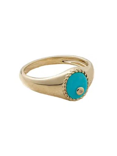 Yvonne Léon Baby Chevalière 9-karat Gold, Turquoise And Diamond Ring | Thumbnail 1