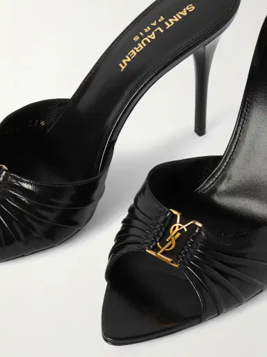 Saint Laurent Babylone Embellished Gathered Glossed-leather Mules | Thumbnail 4 Saint Laurent Babylone Embellished Gathered Glossed-leather Mules | Thumbnail 4