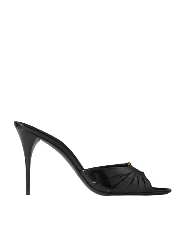 Babylone Embellished Gathered Glossed-leather Mules