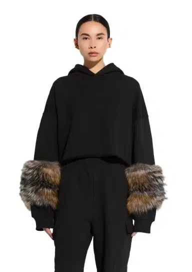 Lapointe Cotton Sweatshirt With Fur | Thumbnail 1 Lapointe Cotton Sweatshirt With Fur | Thumbnail 1