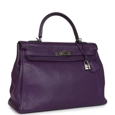 HERMÈS Pre-owned Hermes Kelly Retourne 35 Ultraviolet Clemence Palladium Hardware | Thumbnail 2 HERMÈS Pre-owned Hermes Kelly Retourne 35 Ultraviolet Clemence Palladium Hardware | Thumbnail 2