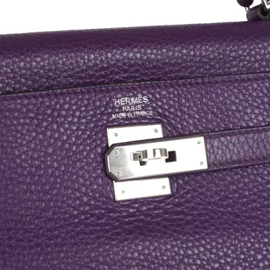 HERMÈS Pre-owned Hermes Kelly Retourne 35 Ultraviolet Clemence Palladium Hardware | Thumbnail 7 HERMÈS Pre-owned Hermes Kelly Retourne 35 Ultraviolet Clemence Palladium Hardware | Thumbnail 7
