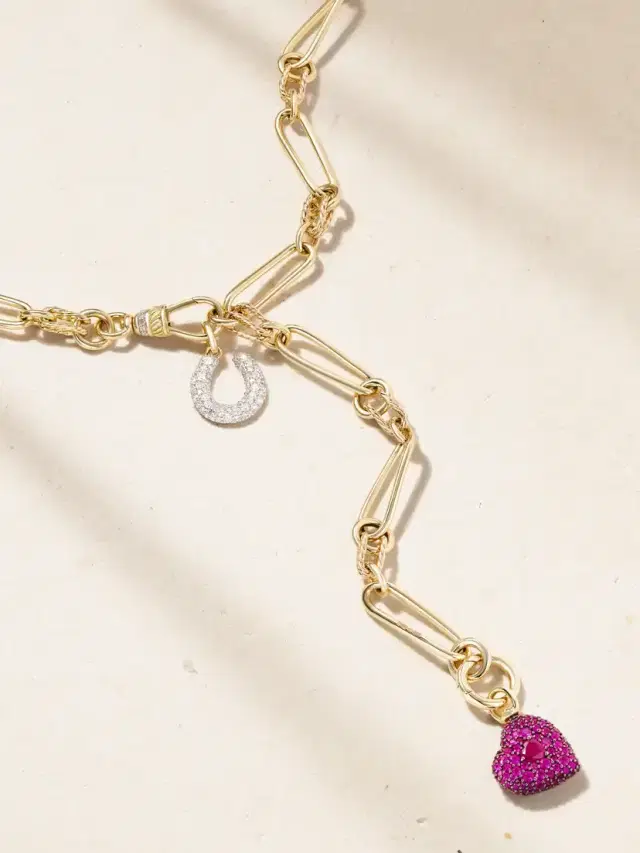 Twisted Chain, Horseshoe And Heart Convertible 14-karat Gold, Rhodium-plated, Ruby And Diamond Necklace