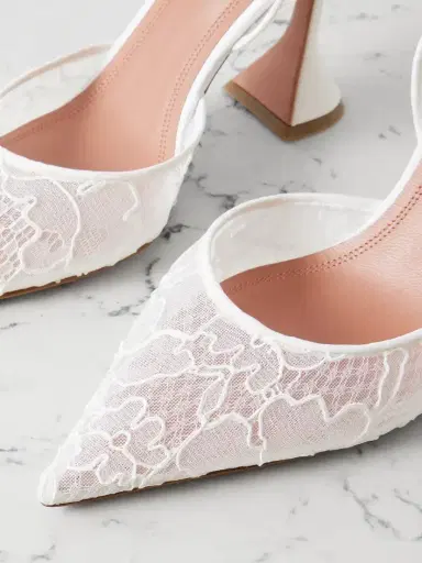 Amina Muaddi Holli Lace And Leather Slingback Pumps | Thumbnail 4