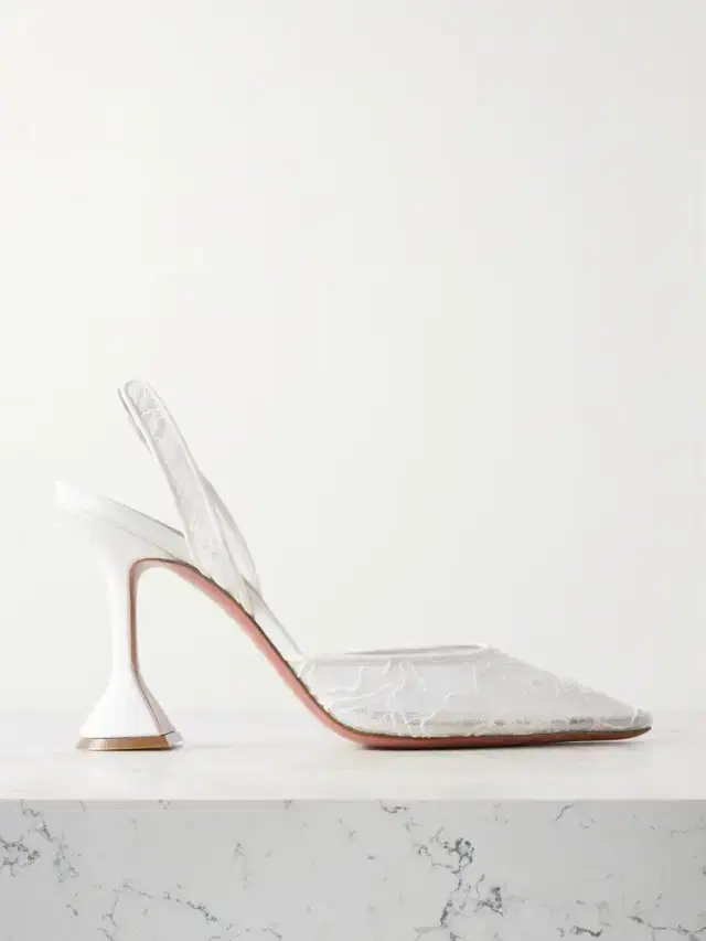 Amina Muaddi Holli Lace And Leather Slingback Pumps