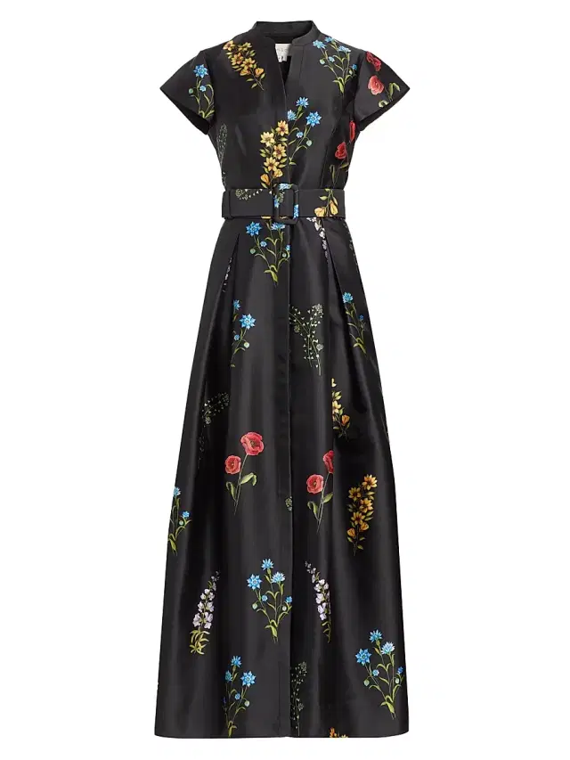 SACHIN BABI Women's Marta Floral Mikado Fit & Flare Gown - Noir Bouquet